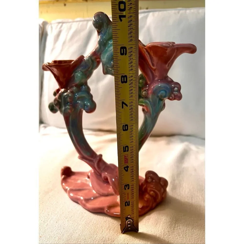 Vintage Royal Haeger Mauve Agate Twin Stalk Candle Holder Pink Blue Marble Glaze